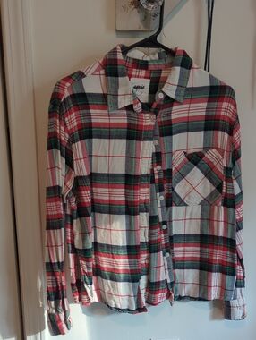 aerie Red, Green & White Plaid Button-Down Shirt
